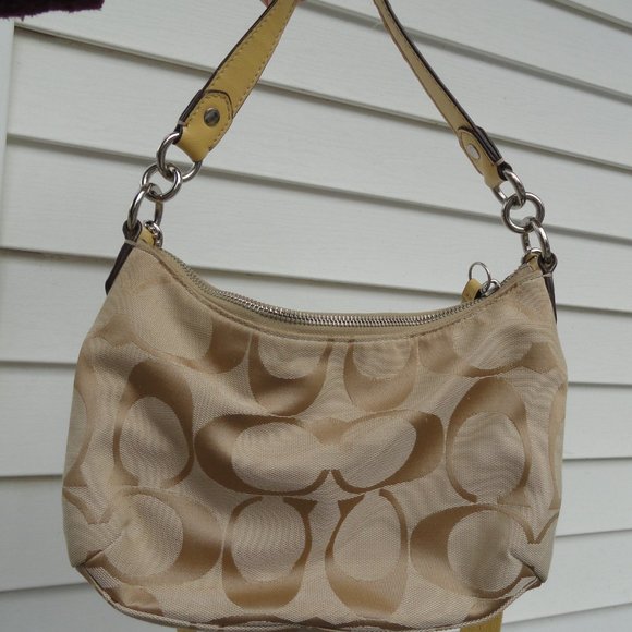 Coach 2 Way Satchel Signature Stripe Demi Cross Body F19218 Yellow/Cream - Picture 7 of 11